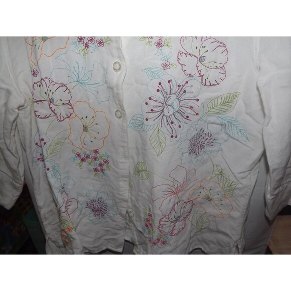 Christopher & Banks Embroidered White Linen Blend Button Up Shirt Women’s XL - Picture 1 of 10